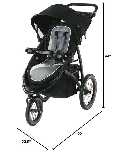 Image displaying a jogging stroller and it's dimensions