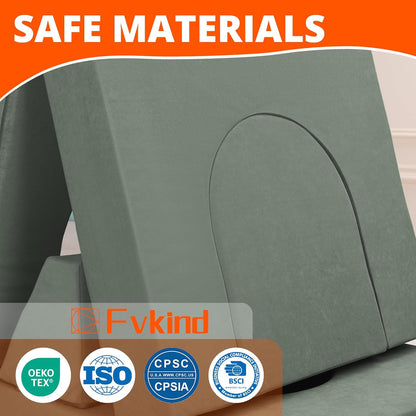 Image displaying a soft modular play furniture and text about it's details