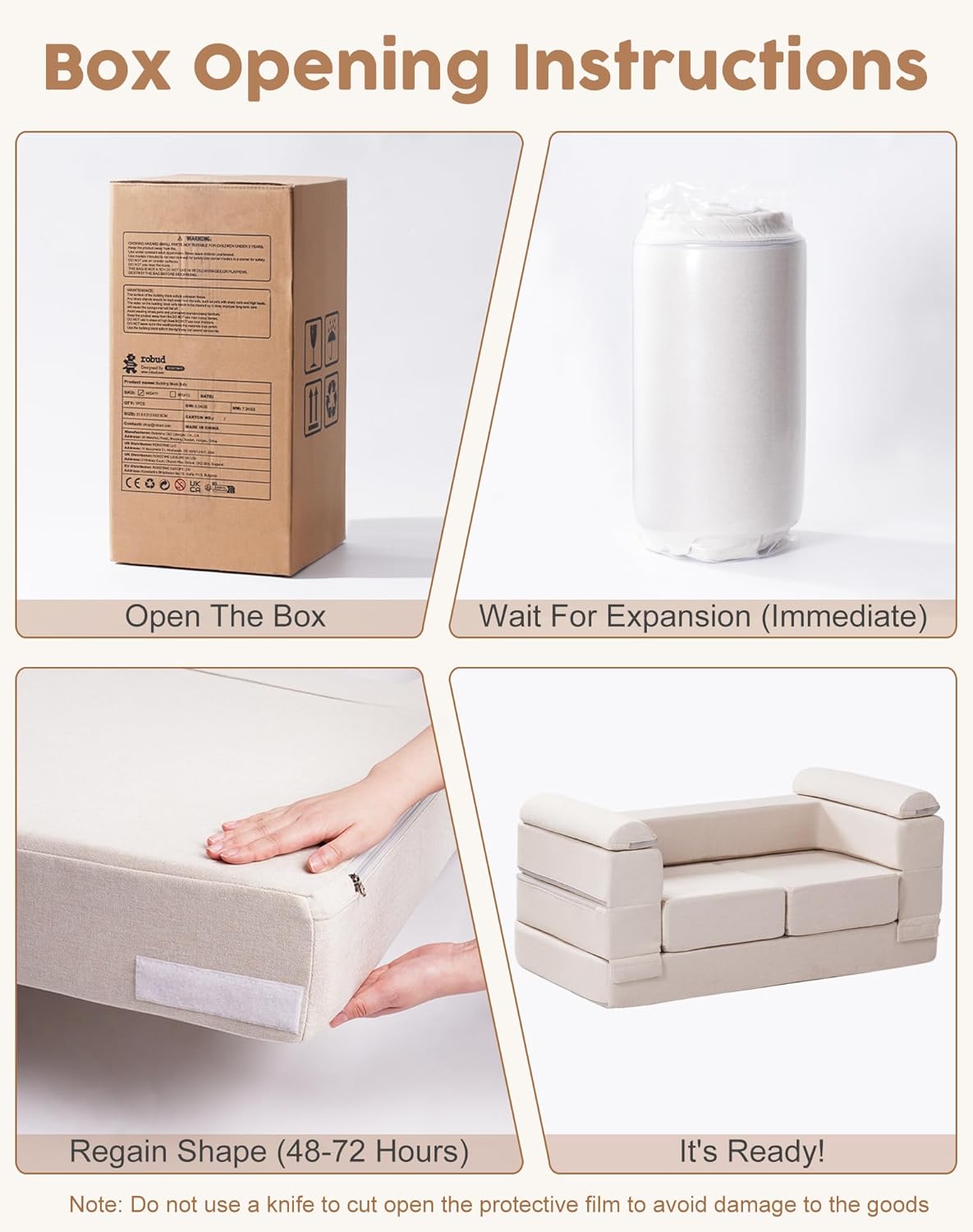 Image displaying a soft modular play furniture and text about it's details