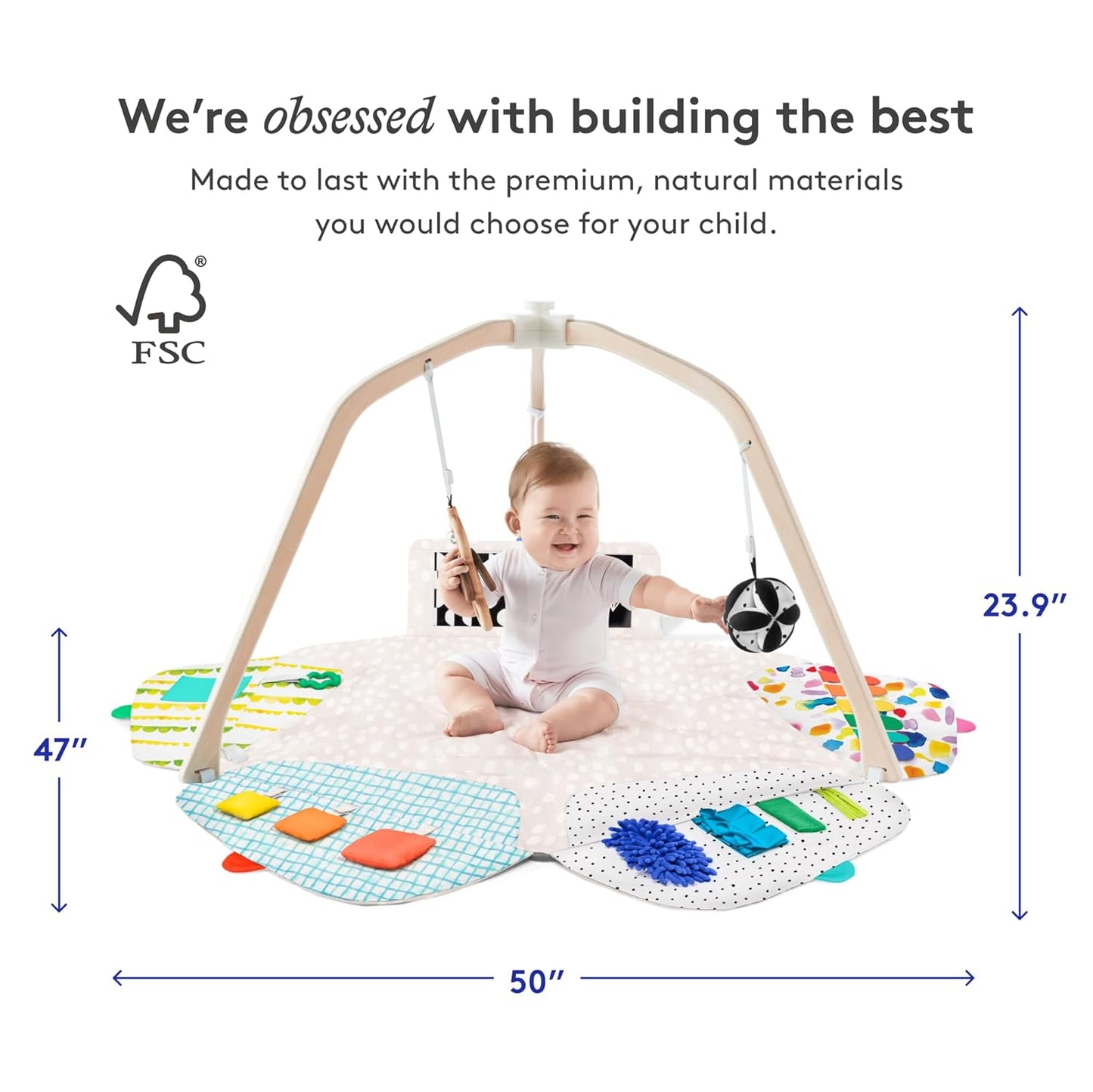 Image displaying a baby activity playing set and it's dimensions