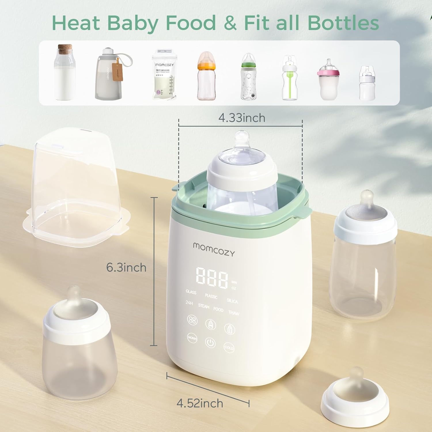 Image displaying a baby bottle warmer/sterilizer and it's dimension