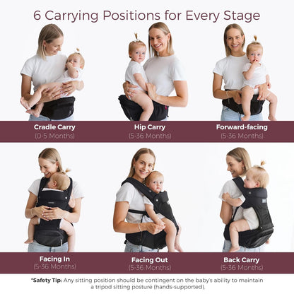 Image displaying a baby carrier and text about it's details