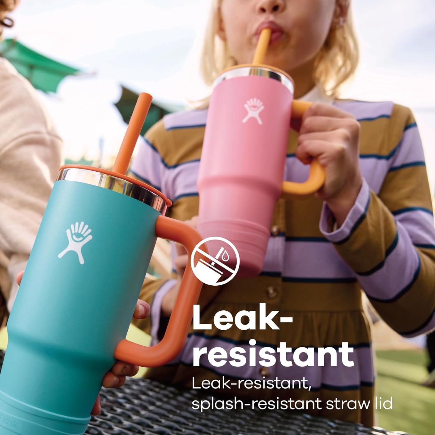 Image displaying a kid holding a tumbler and text about it's details