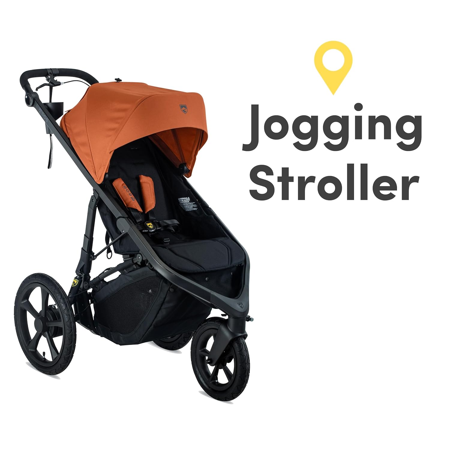 Image displaying a jogging stroller with text about it’s details