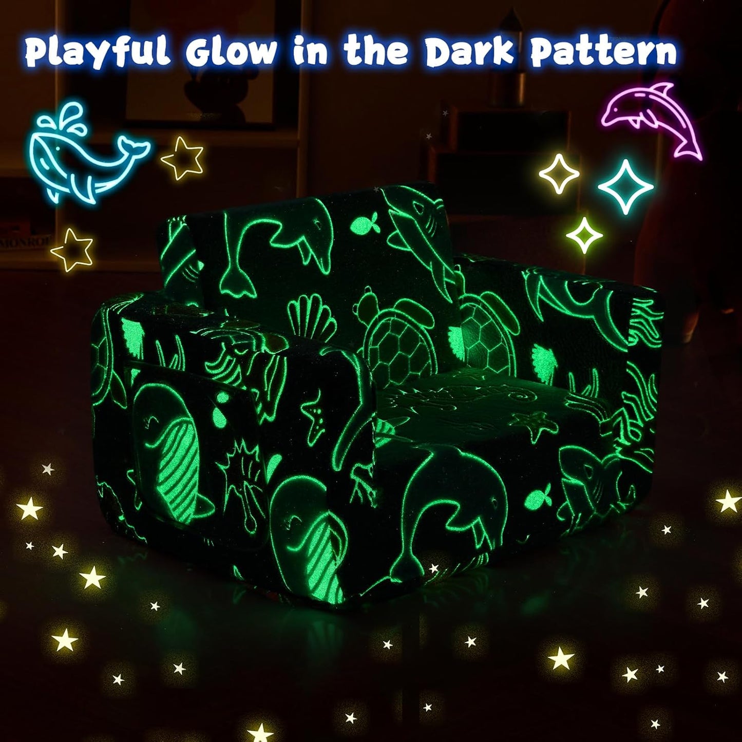 Image displaying a soft modular play furniture and text about it's details