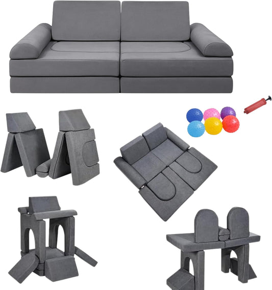 Soft modular play furniture for children, ideal for imaginative play, relaxing, and flexible indoor activities