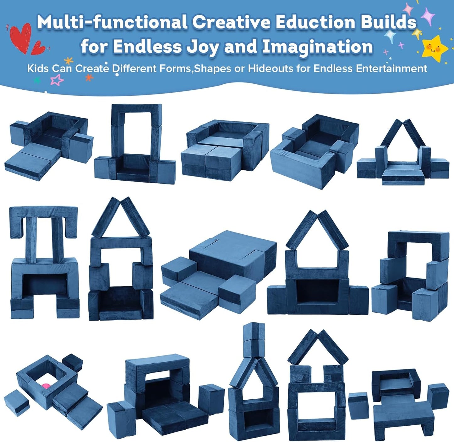 Image displaying a soft modular play furniture and text about it's details