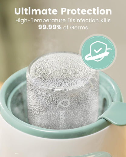 Image displaying a baby bottle warmer/sterilizer and text about it's details