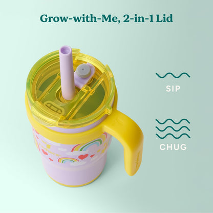 Image displaying a kid's tumbler and text about it's details