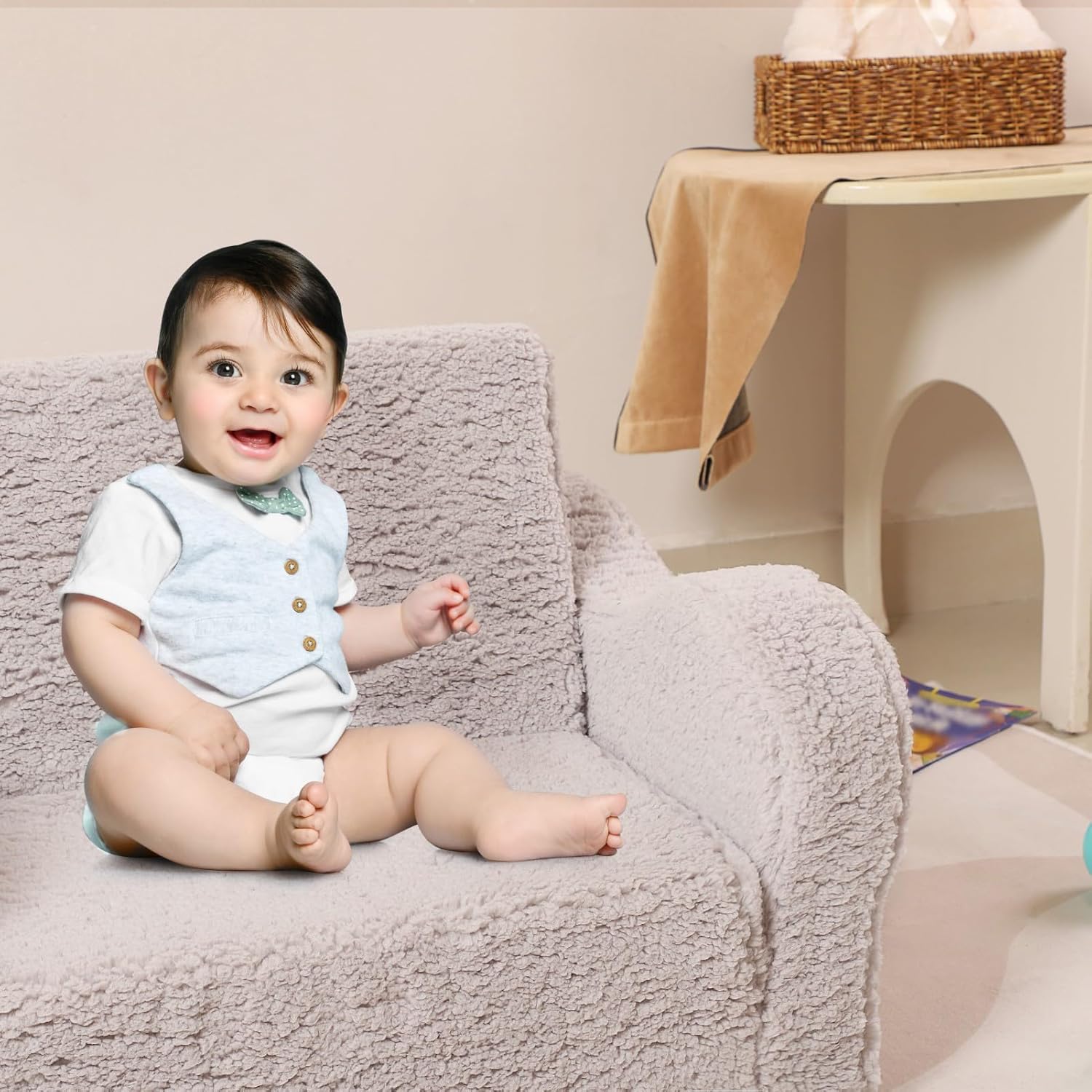 Image displaying a kid playing with a soft modular play furniture 