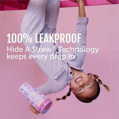 Image displaying a kid holding a tumbler and text about it's details