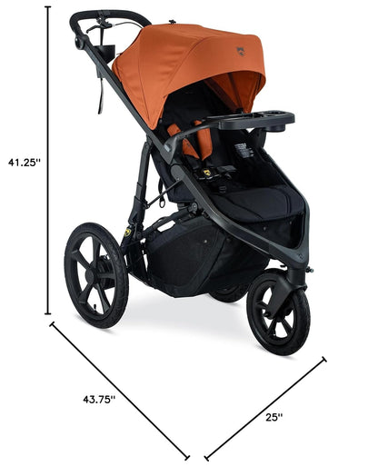 Image displaying a jogging stroller and it's dimensions