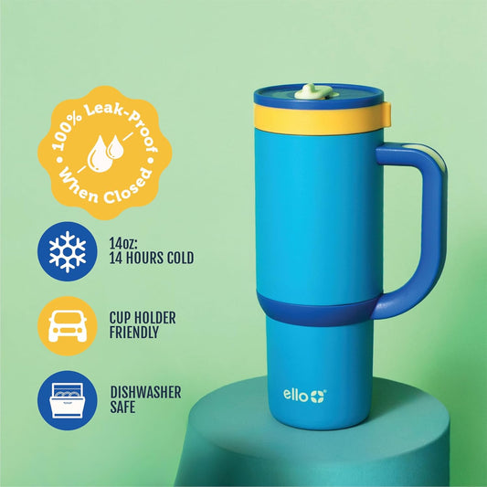 Image displaying a kid's tumbler and text about it's details