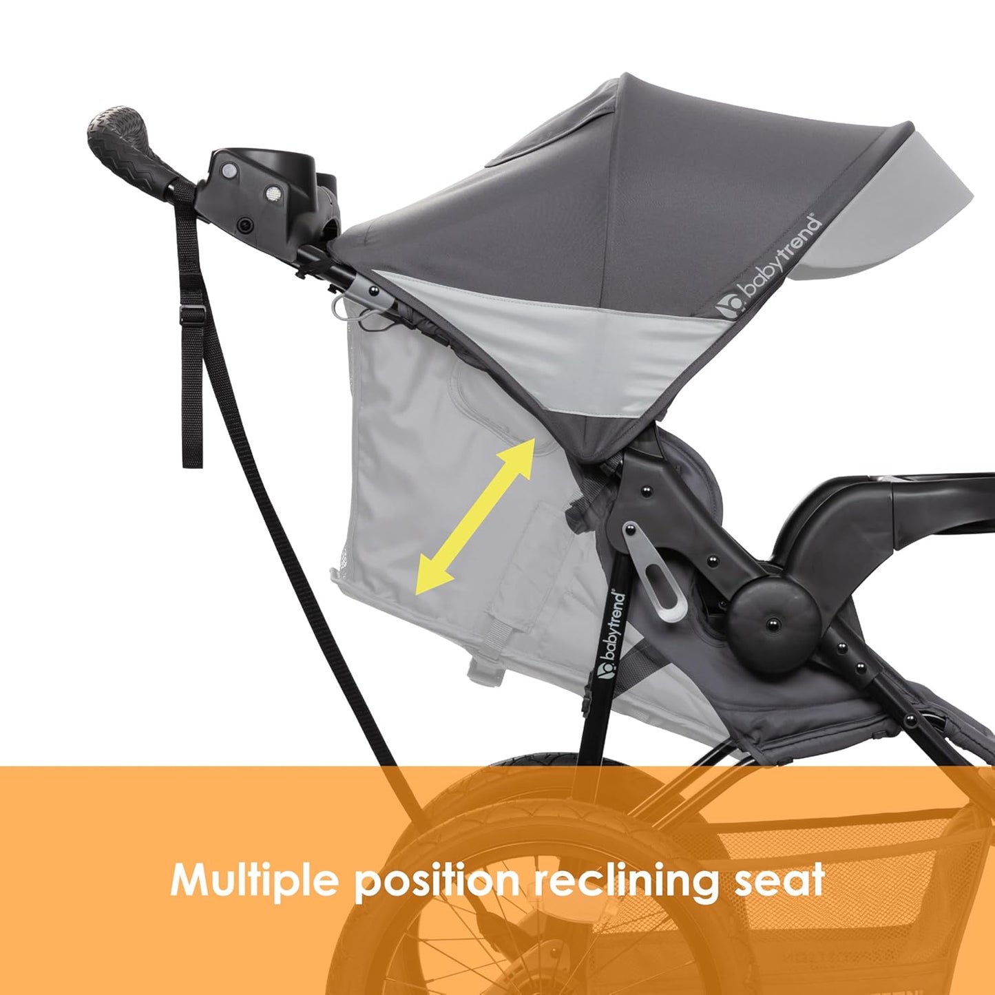 Image displaying a jogging stroller with text about it’s details