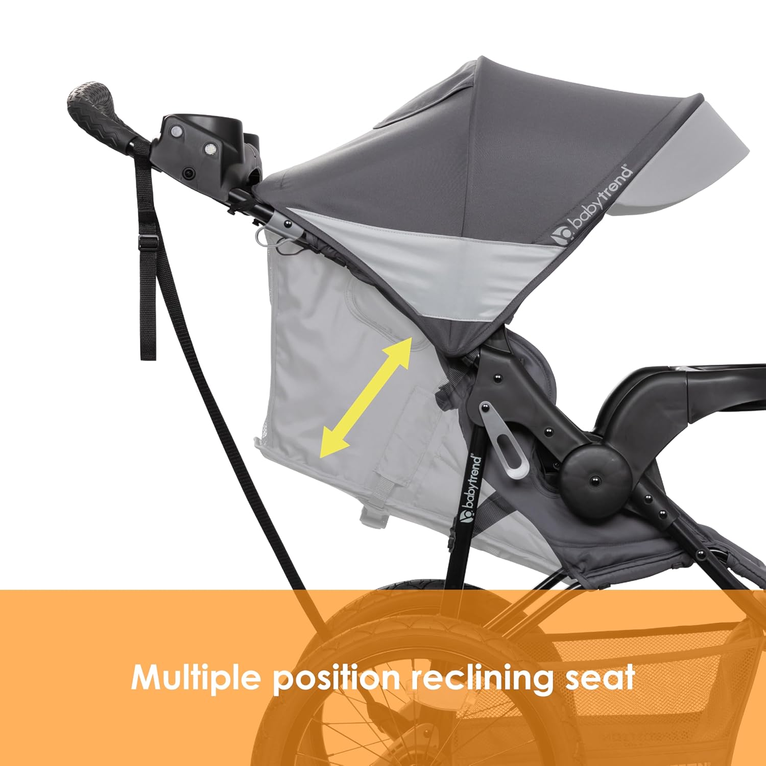 Image displaying a jogging stroller with text about it’s details