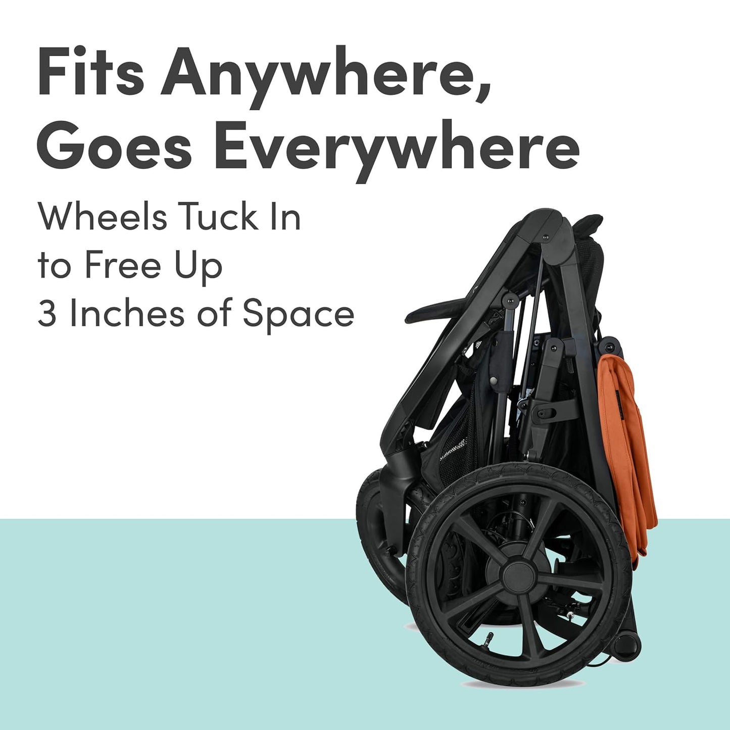 Image displaying a jogging stroller with text about it’s details