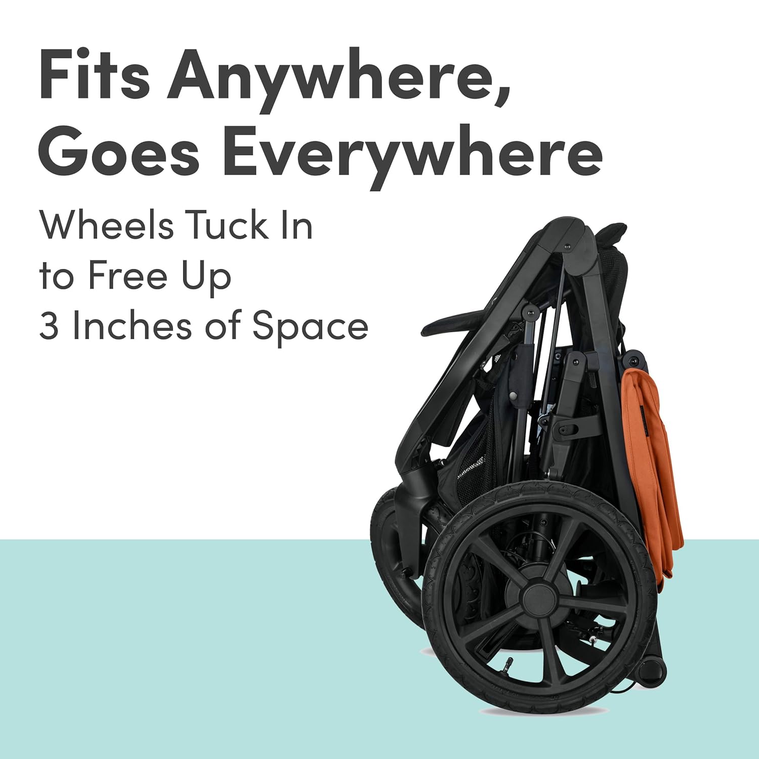 Image displaying a jogging stroller with text about it’s details