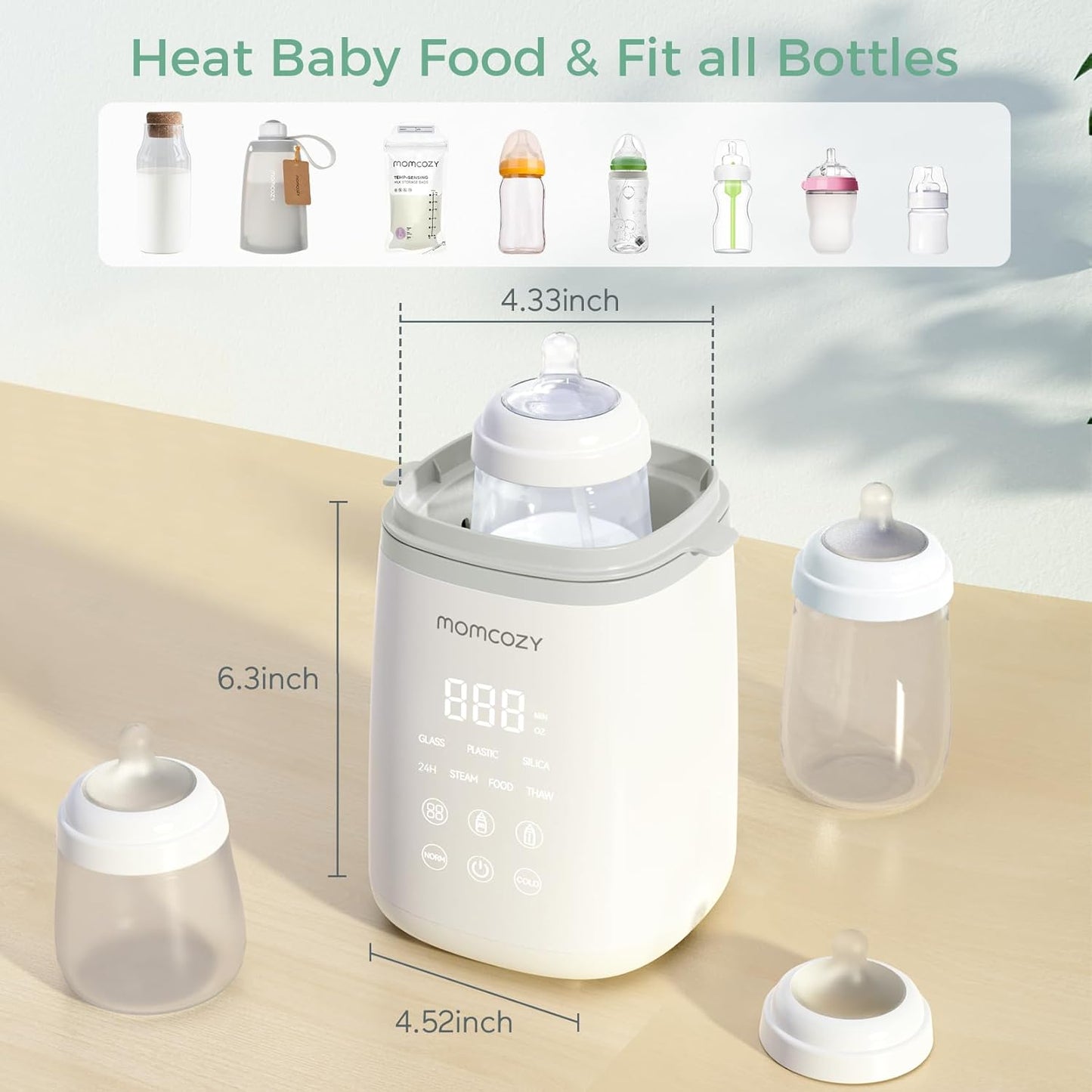 Image displaying a baby bottle warmer/sterilizer and it's dimension