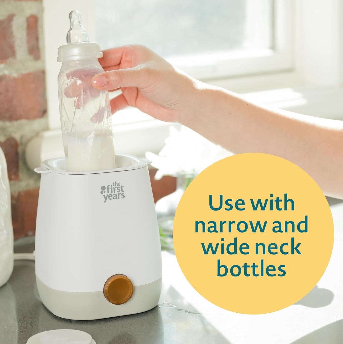 Image displaying a baby bottle warmer/sterilizer and text about it's details