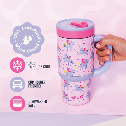 Image displaying a kid's tumbler and text about it's details