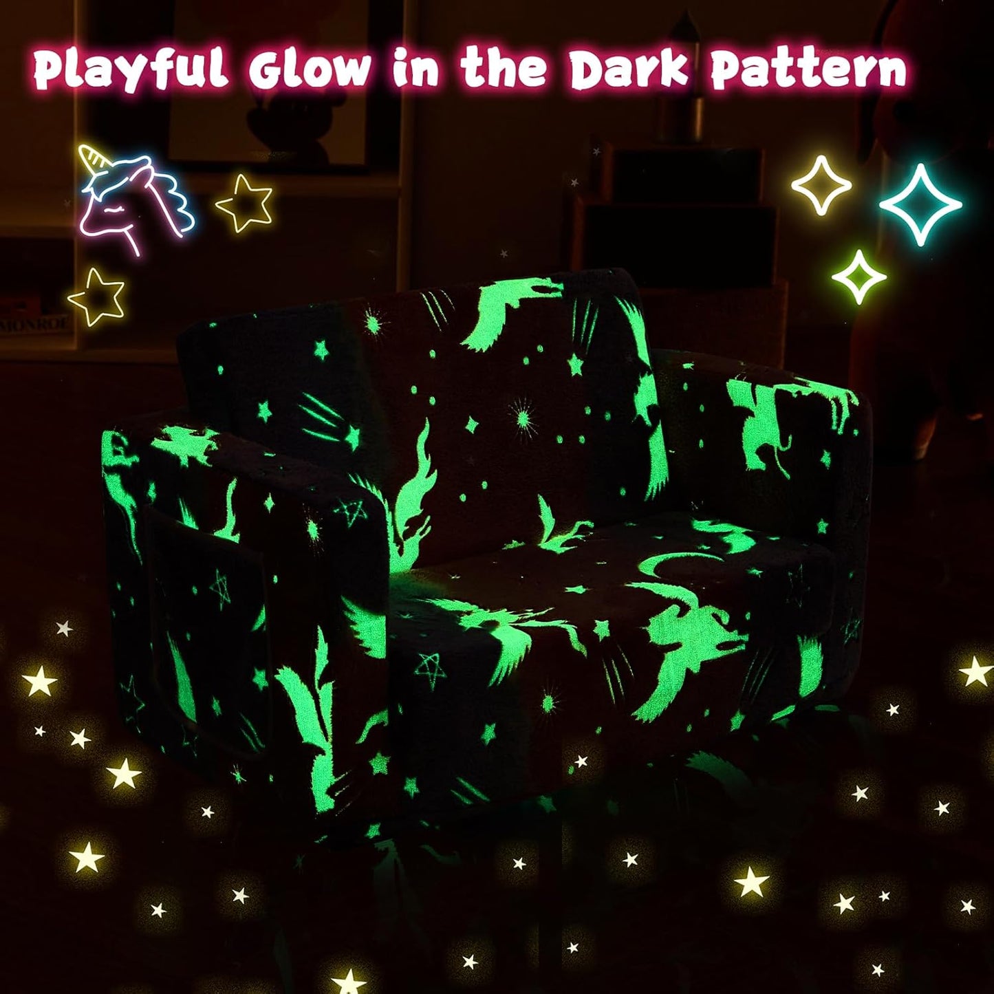 Image displaying a soft modular play furniture and text about it's details