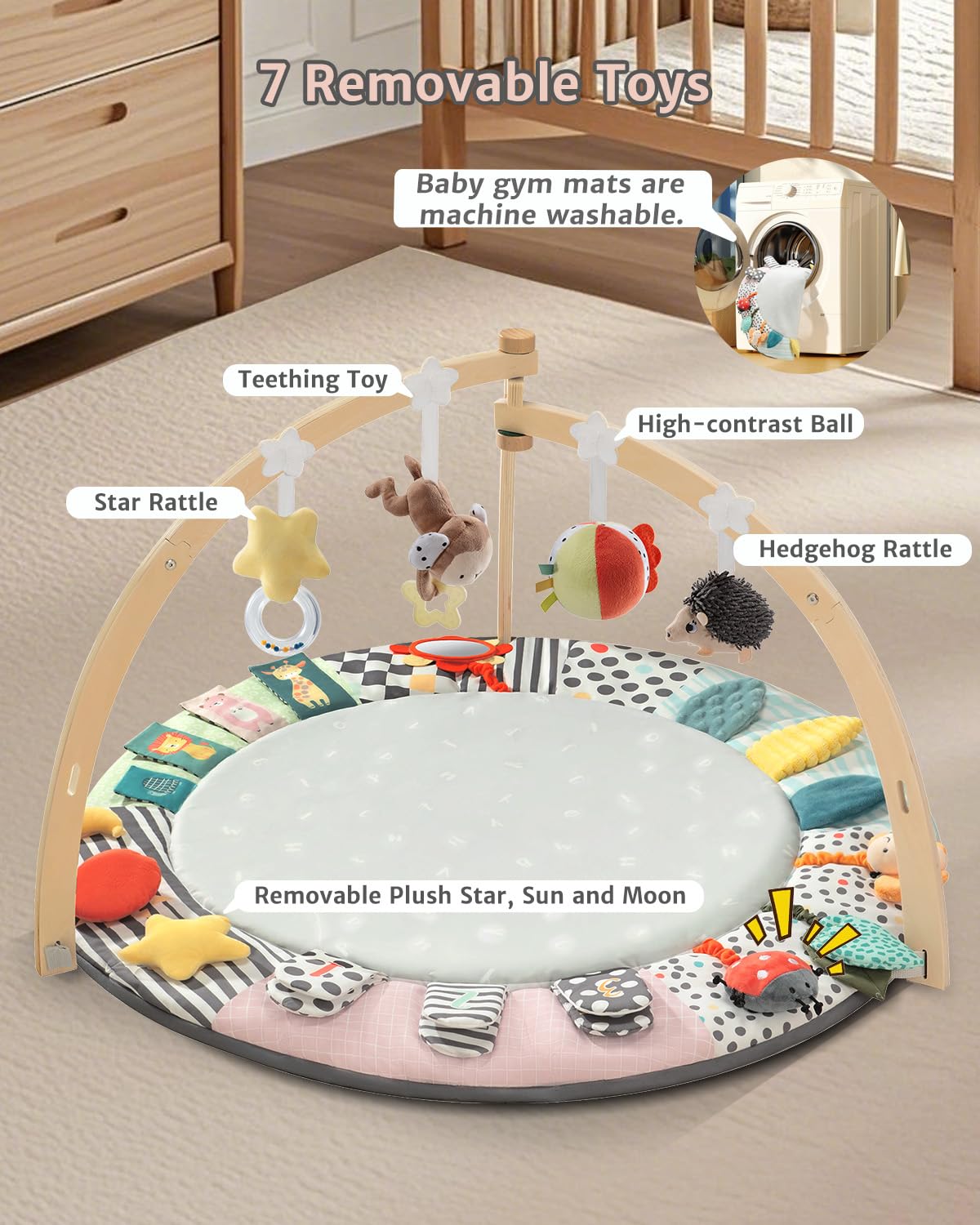 Image displaying a Baby activity play set and text about it's details