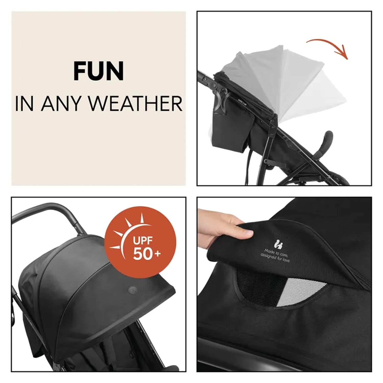 Image displaying a jogging stroller with text about it’s details