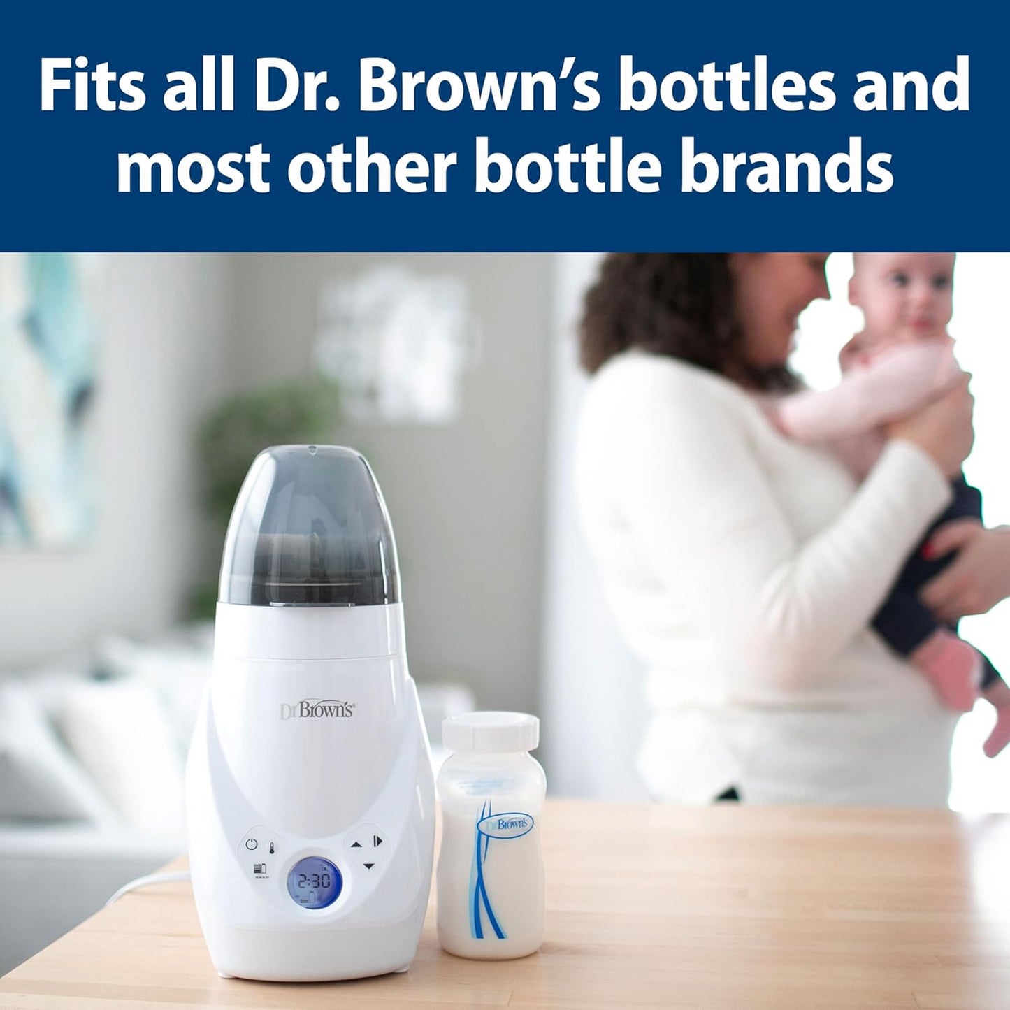 Image displaying a baby bottle warmer/sterilizer and text about it's details