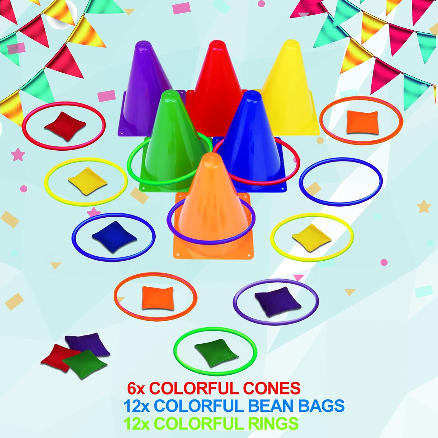 Image displaying a Colorful kids outdoor play equipmentand and text about it's details.