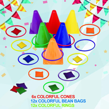 Image displaying a Colorful kids outdoor play equipmentand and text about it's details.