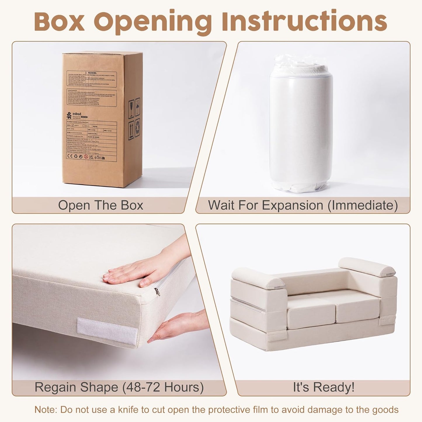 Image displaying a soft modular play furniture and text about it's details