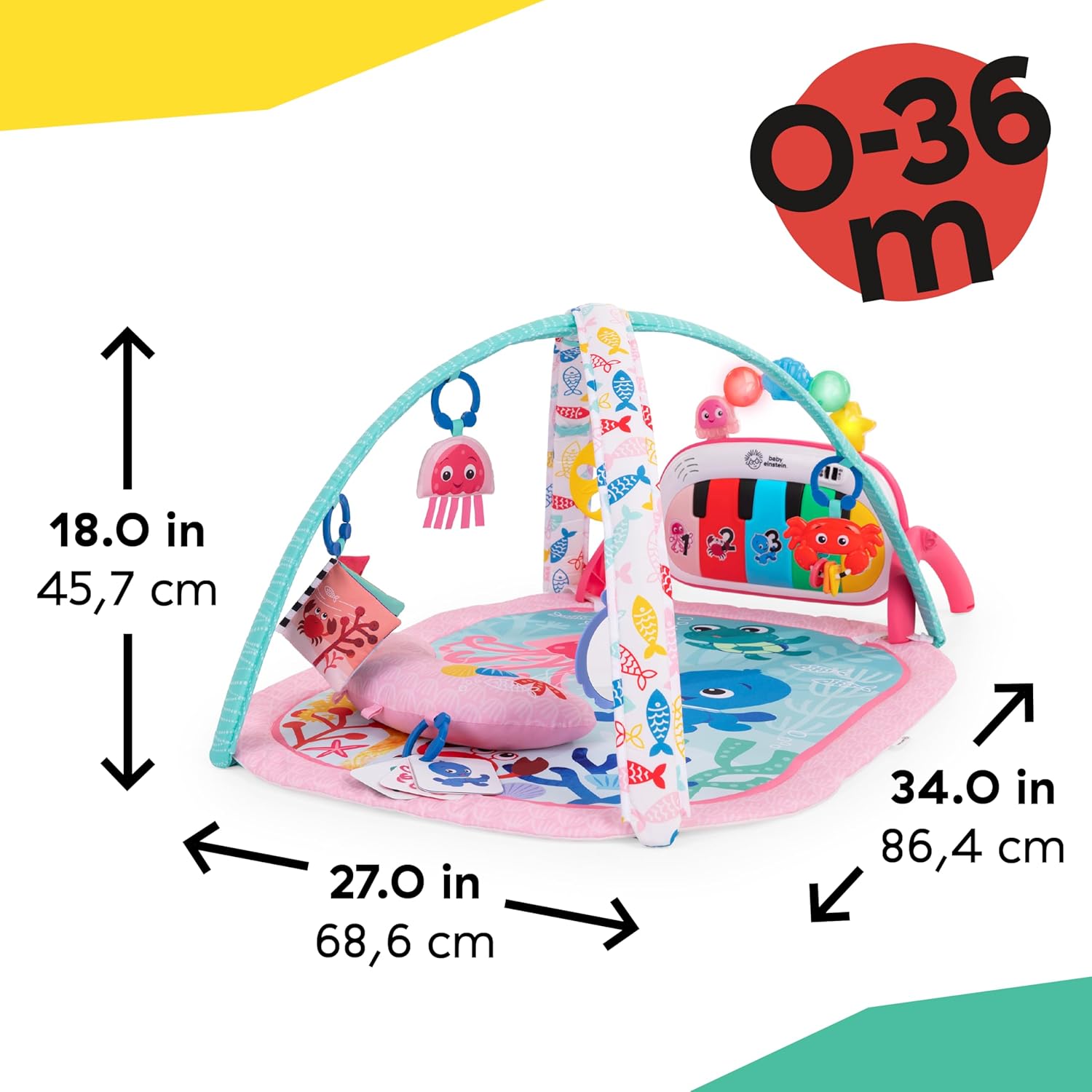 Image displaying a baby activity playing set and it's dimensions