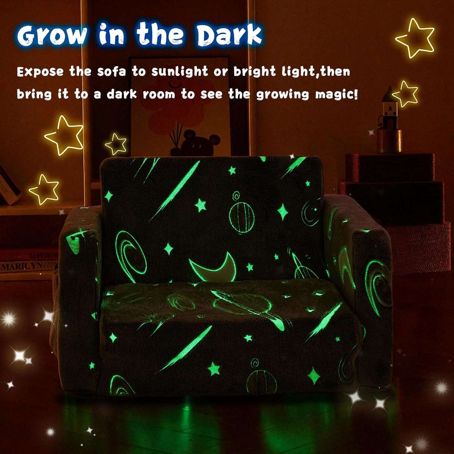 Image displaying a soft modular play furniture and text about it's details