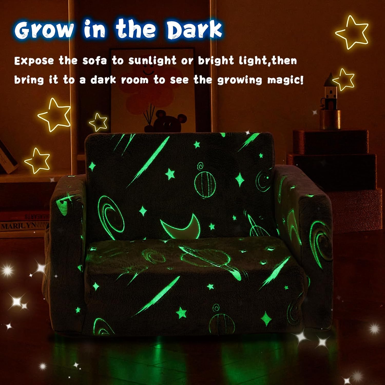 Image displaying a soft modular play furniture and text about it's details