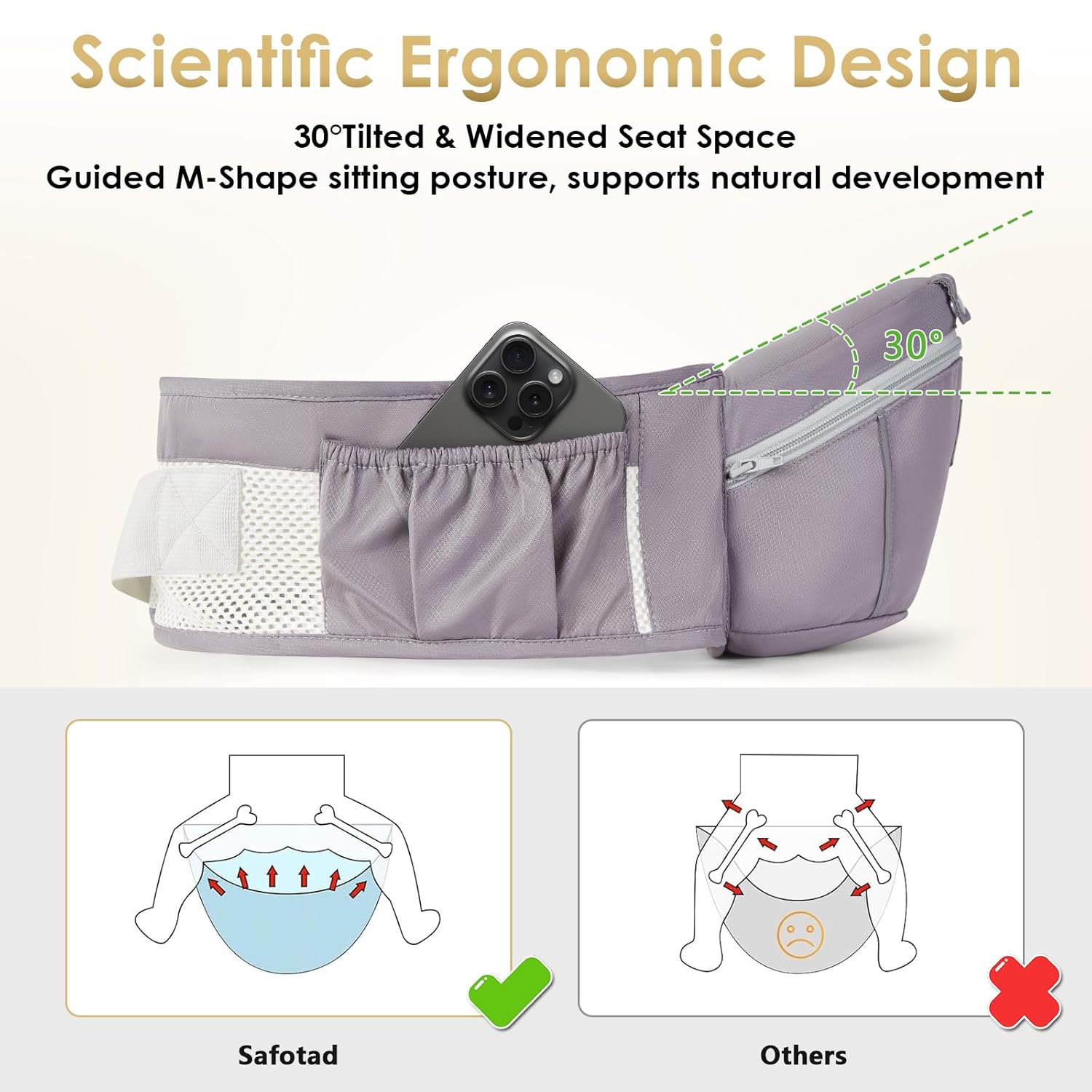 Image displaying a baby carrier and text about it's details