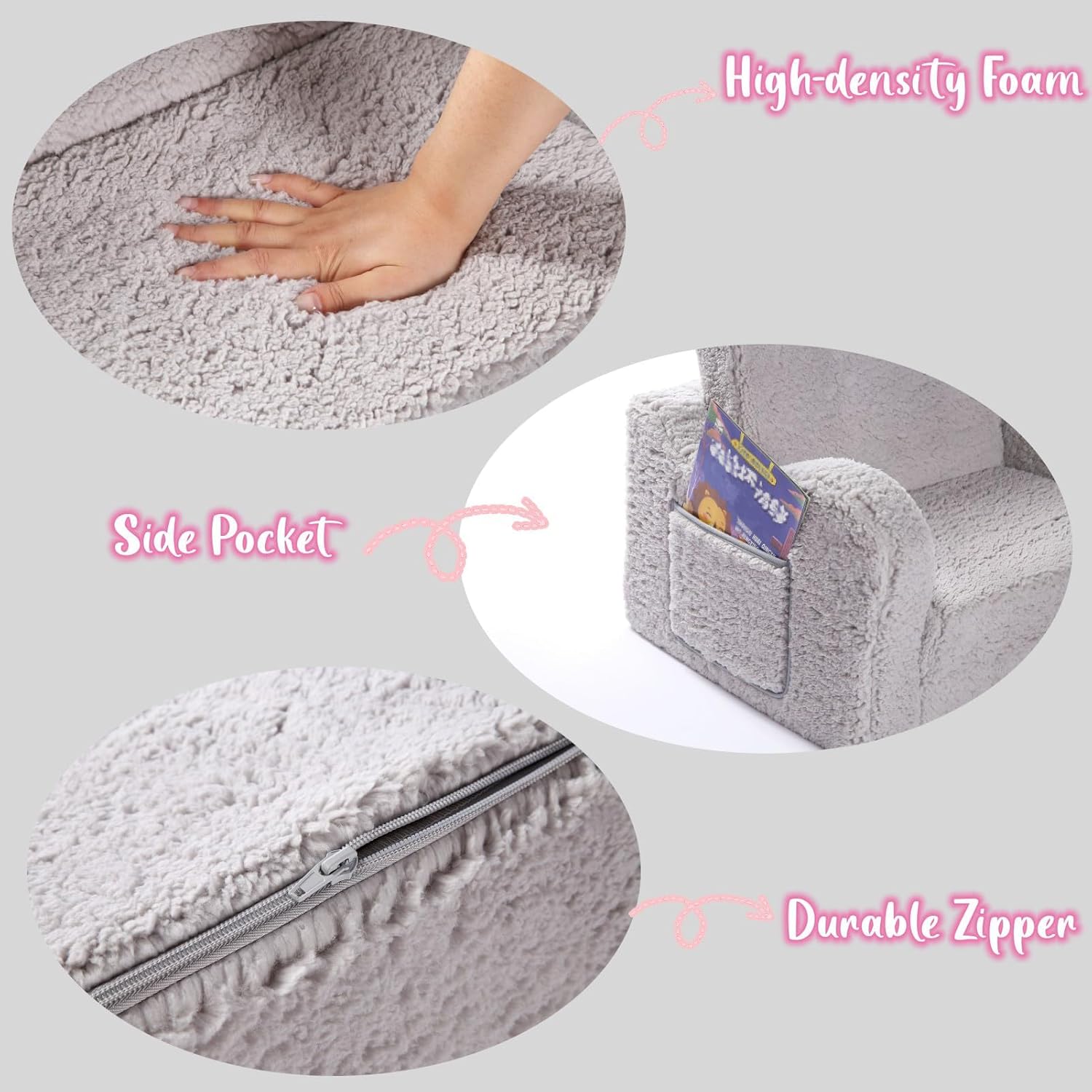 Image displaying a soft modular play furniture and text about it's details