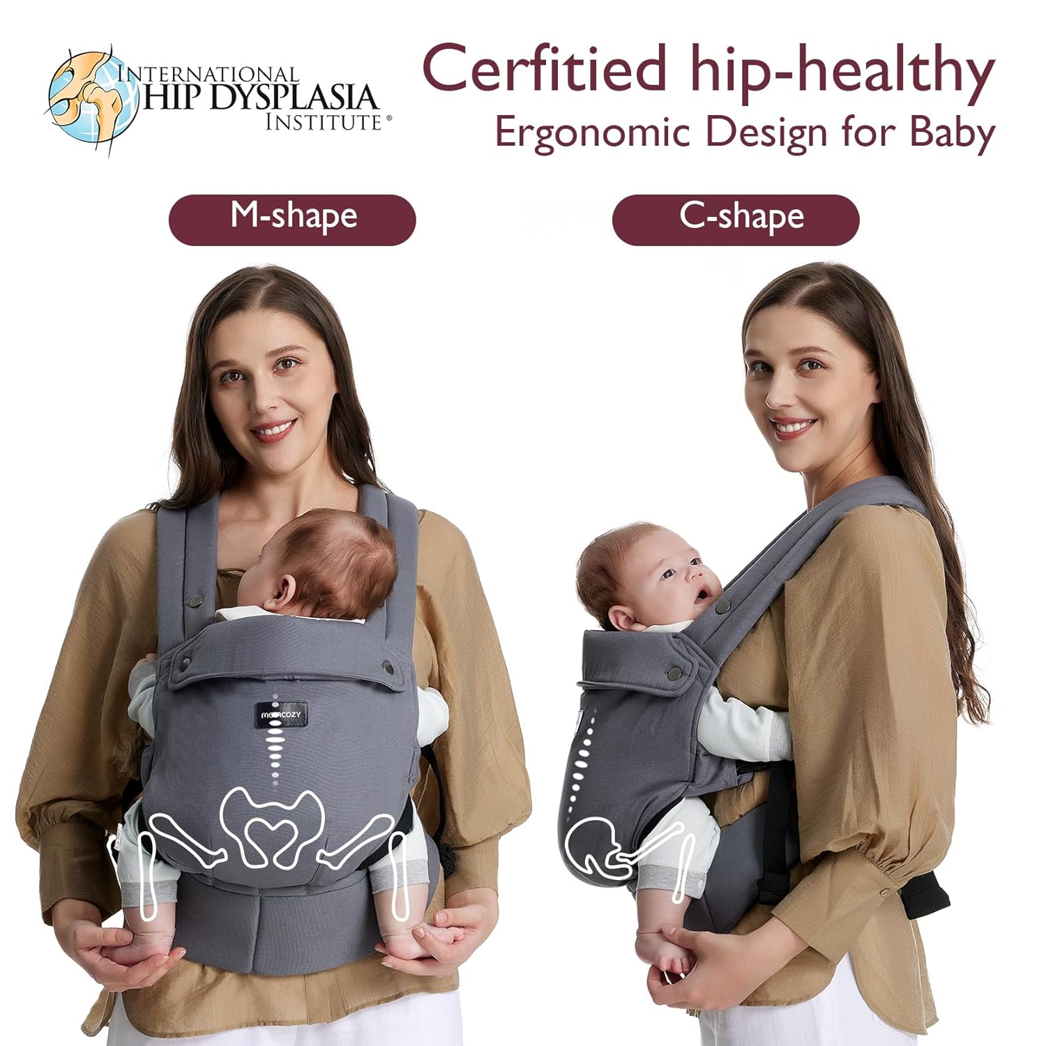Image displaying a baby in a baby carrier and text about it's deetalis 