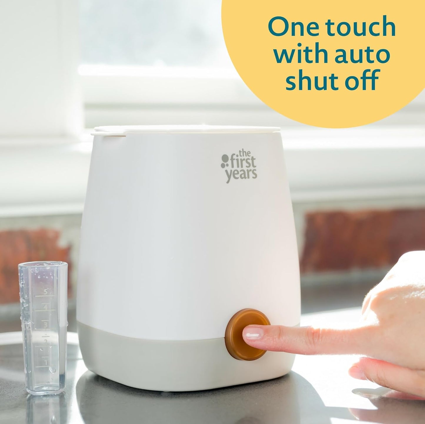 Image displaying a baby bottle warmer/sterilizer and text about it's details