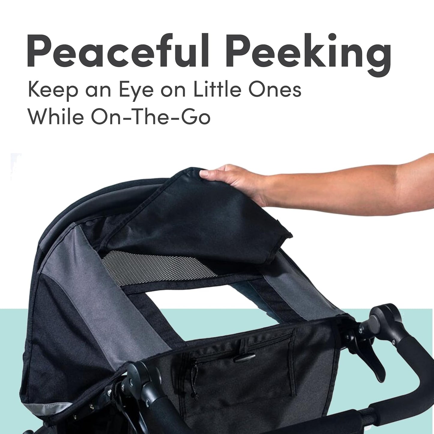 Image displaying a jogging stroller with text about it’s details