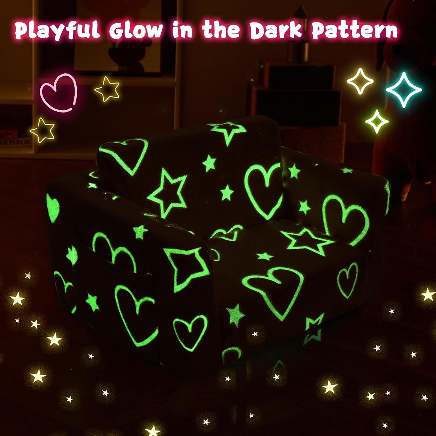 Image displaying a soft modular play furniture and text about it's details