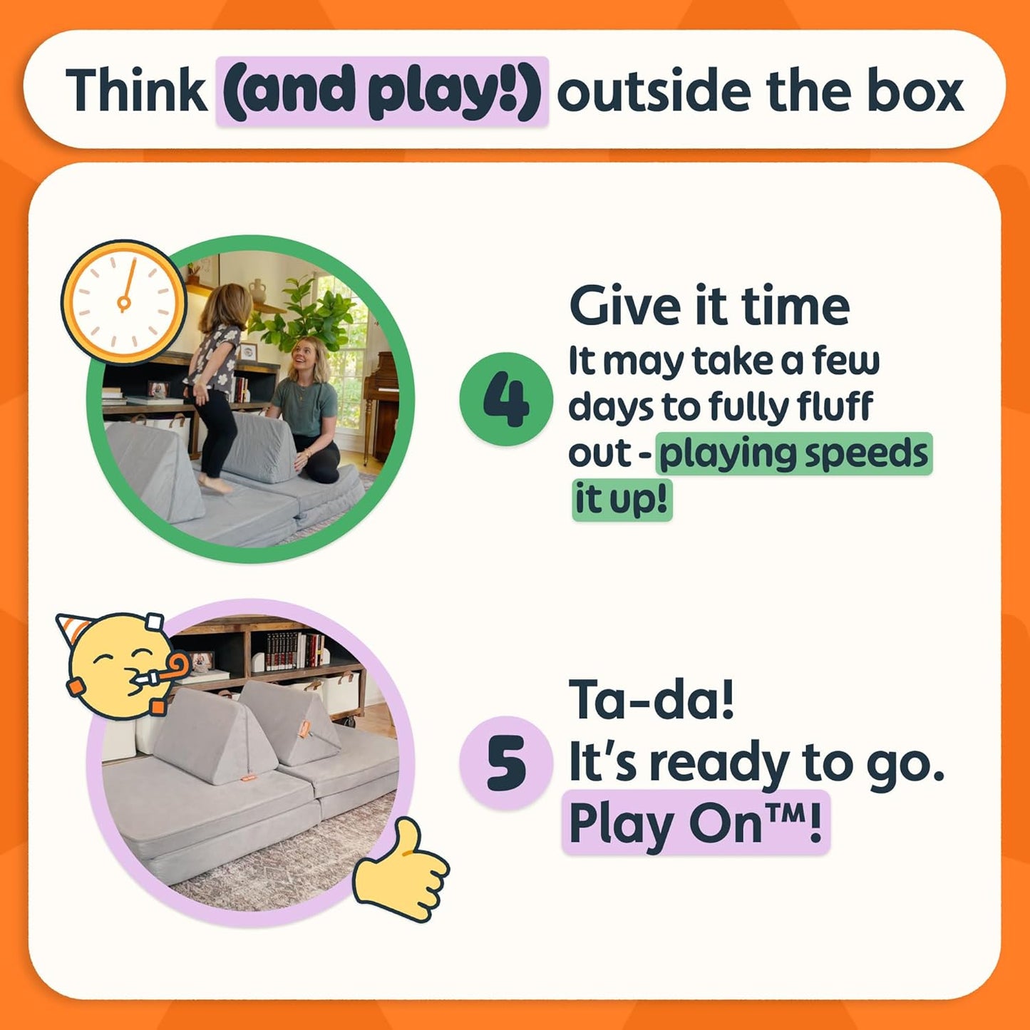 Image displaying a soft modular play furniture and text about it's details
