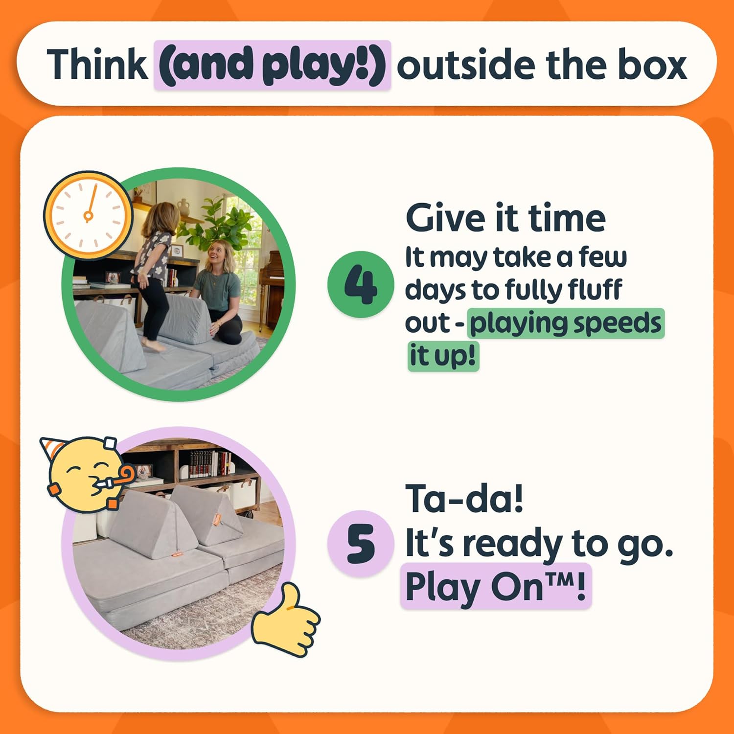 Image displaying a soft modular play furniture and text about it's details