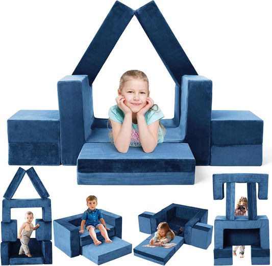 Soft modular play furniture for children, ideal for imaginative play, relaxing, and flexible indoor activities