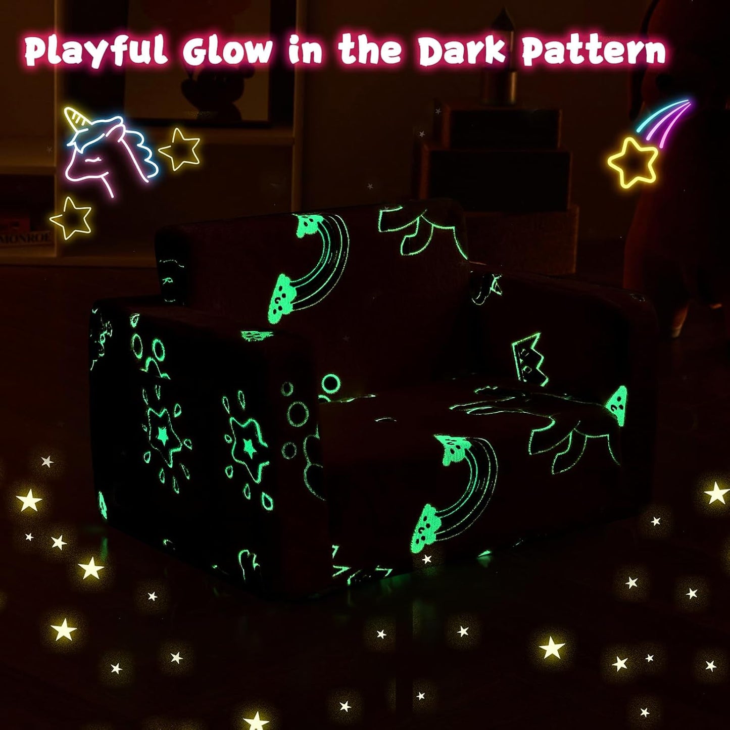 Image displaying a soft modular play furniture and text about it's details