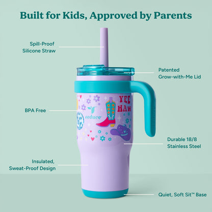 Reduce Coldee Kids Tumbler with Spill-Proof Straw Handle. Insulated Stainless Steel 18 oz