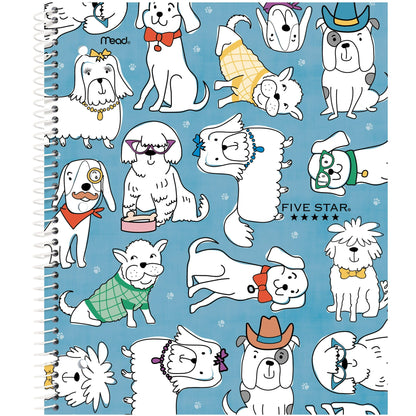 Five Star Cats & Dogs 1 Subject Wide Ruled Notebook Plus Study App, 8" x 10.5", Dogs, Poly, Spiral, 80 Sheets