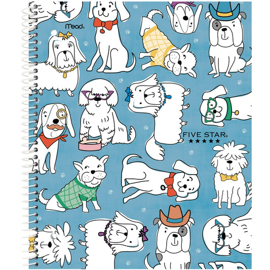 Five Star Cats & Dogs 1 Subject Wide Ruled Notebook Plus Study App, 8" x 10.5", Dogs, Poly, Spiral, 80 Sheets