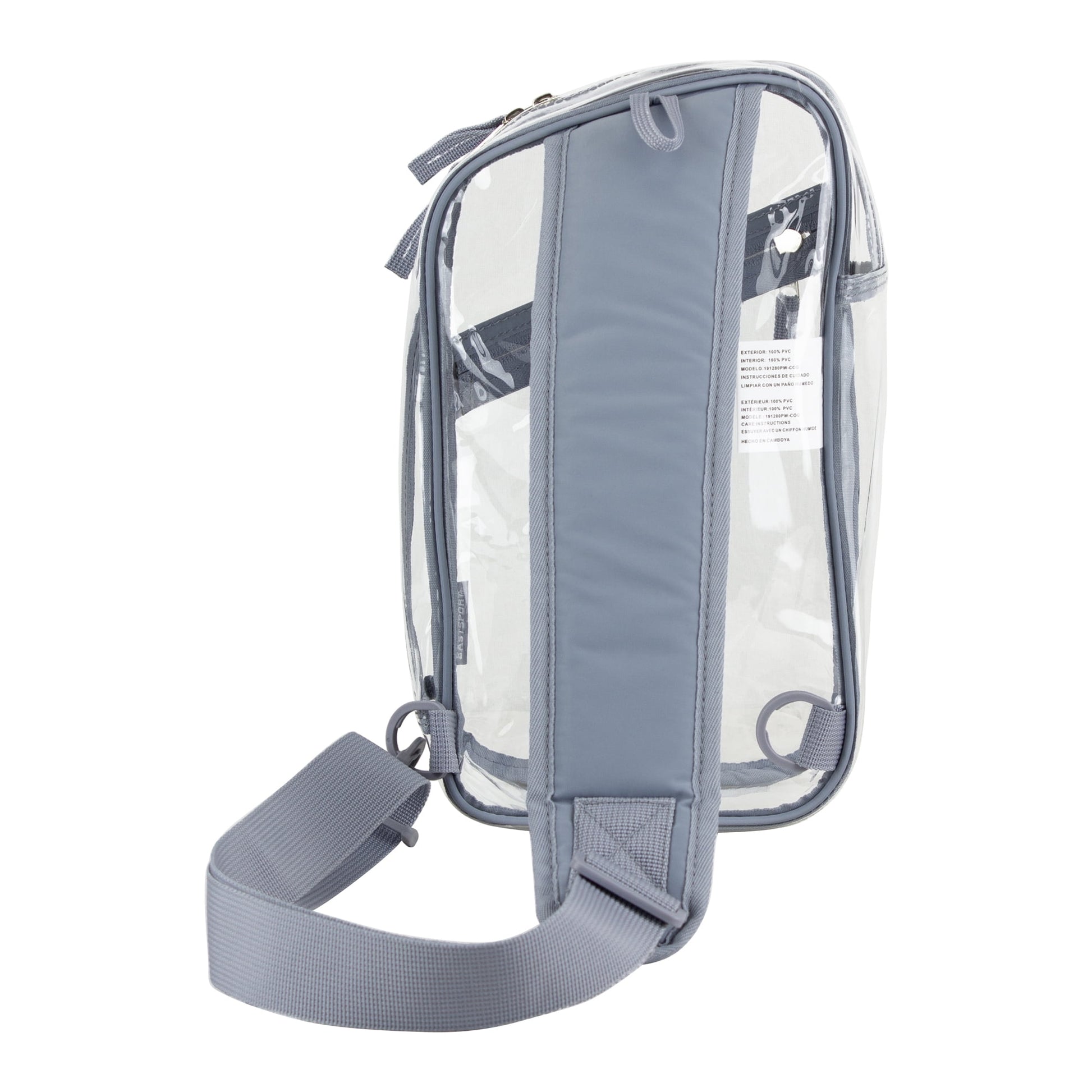 Compact transparent sling bag for carrying your phone, wallet, keys, water bottle, and personal accessories.