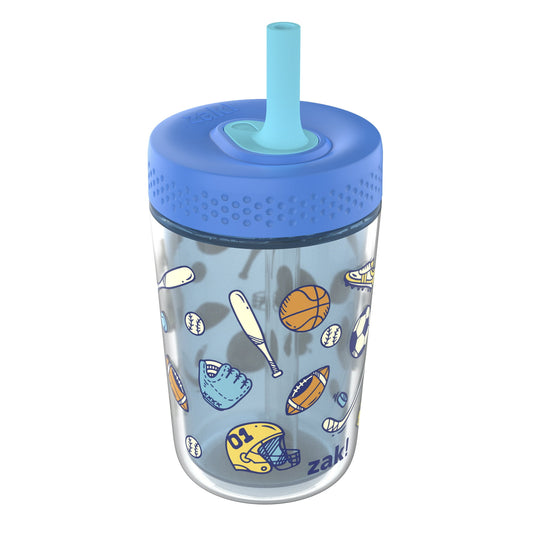 Zak Designs 12oz Kids Straw Tumbler, Double Wall Durable Plastic Tumbler with Silicone Straw Utilizing Leak-Proof Valve, Travel Straw Tumbler