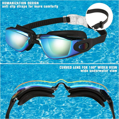 Swim Goggles, 2 Pack Anti-fog No Leaking Anti-UV Silicone Swimming Goggles for Teen Youth Adult Women Men